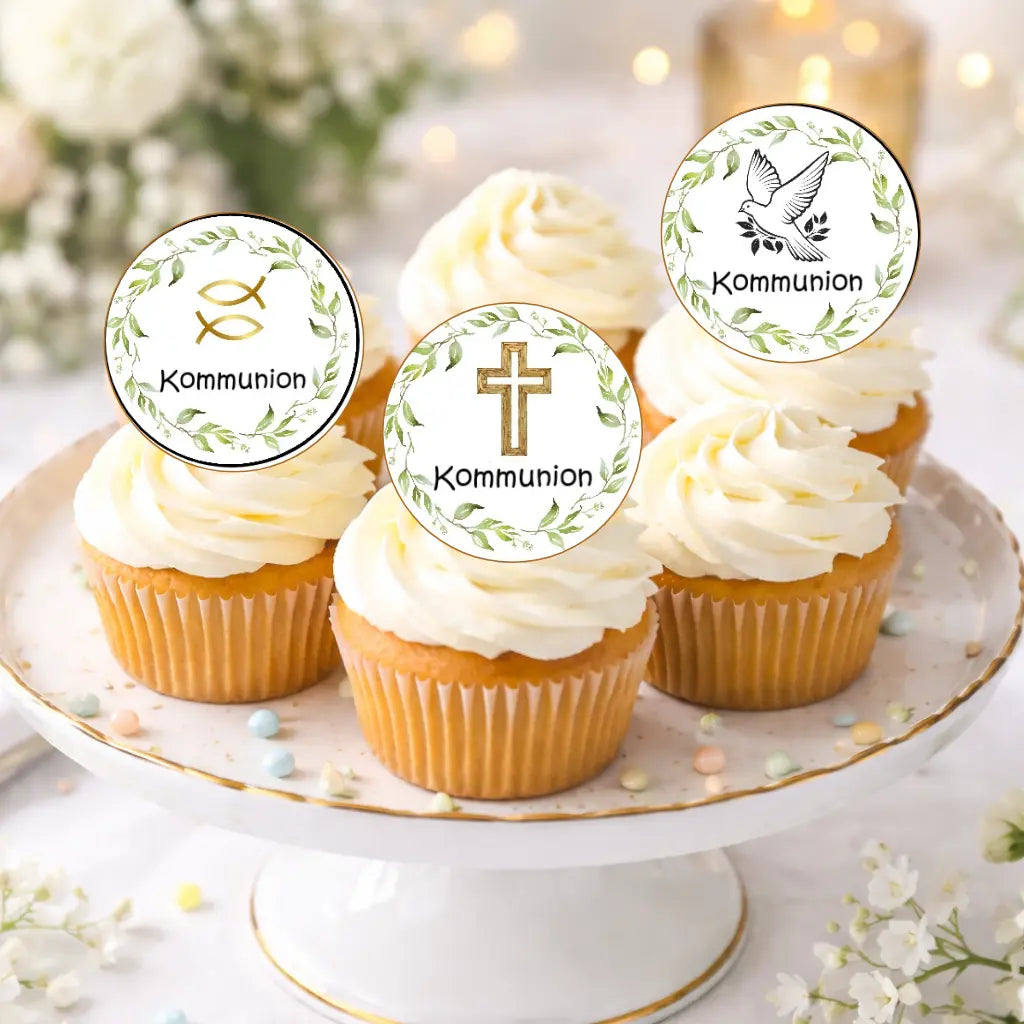Muffin Aufleger Kommunion Taube-Kreuz-Fische www.funnybake.de
