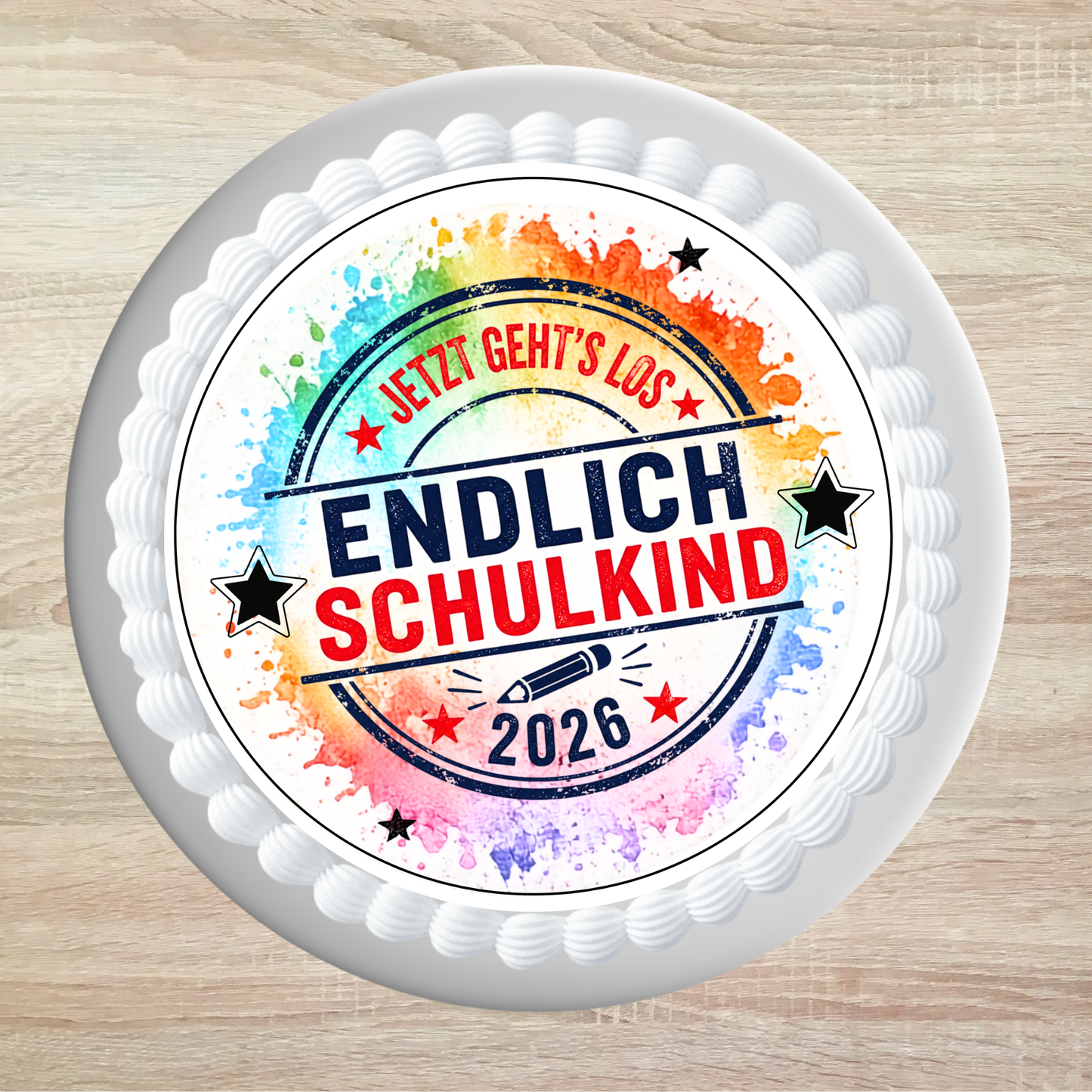 Tortenaufleger Einschulung endlich Schulkind bunt – Jetzt geht’s los, Jahreszahl wird angepasst