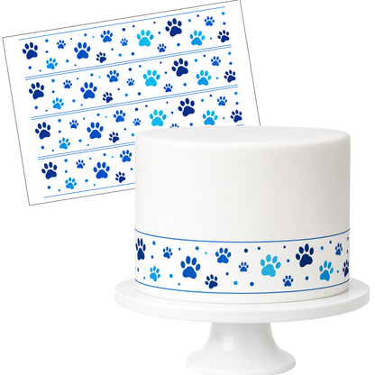 Tortenband Hundepfoten Blau – Torte mit Druckbogen