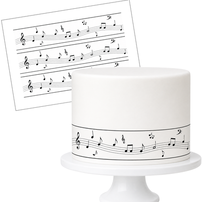 Tortenband Noten auf Torte mit Druckbogen – essbares Zuckerpapier Musiknoten