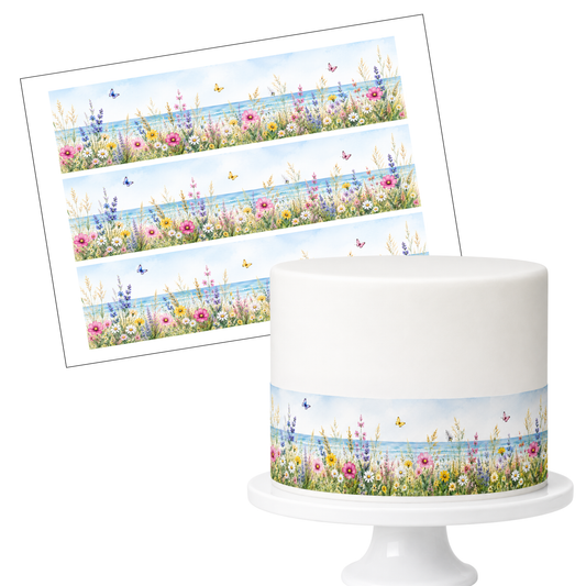 Tortenband Wildblumen mit Hintergrund am Meer