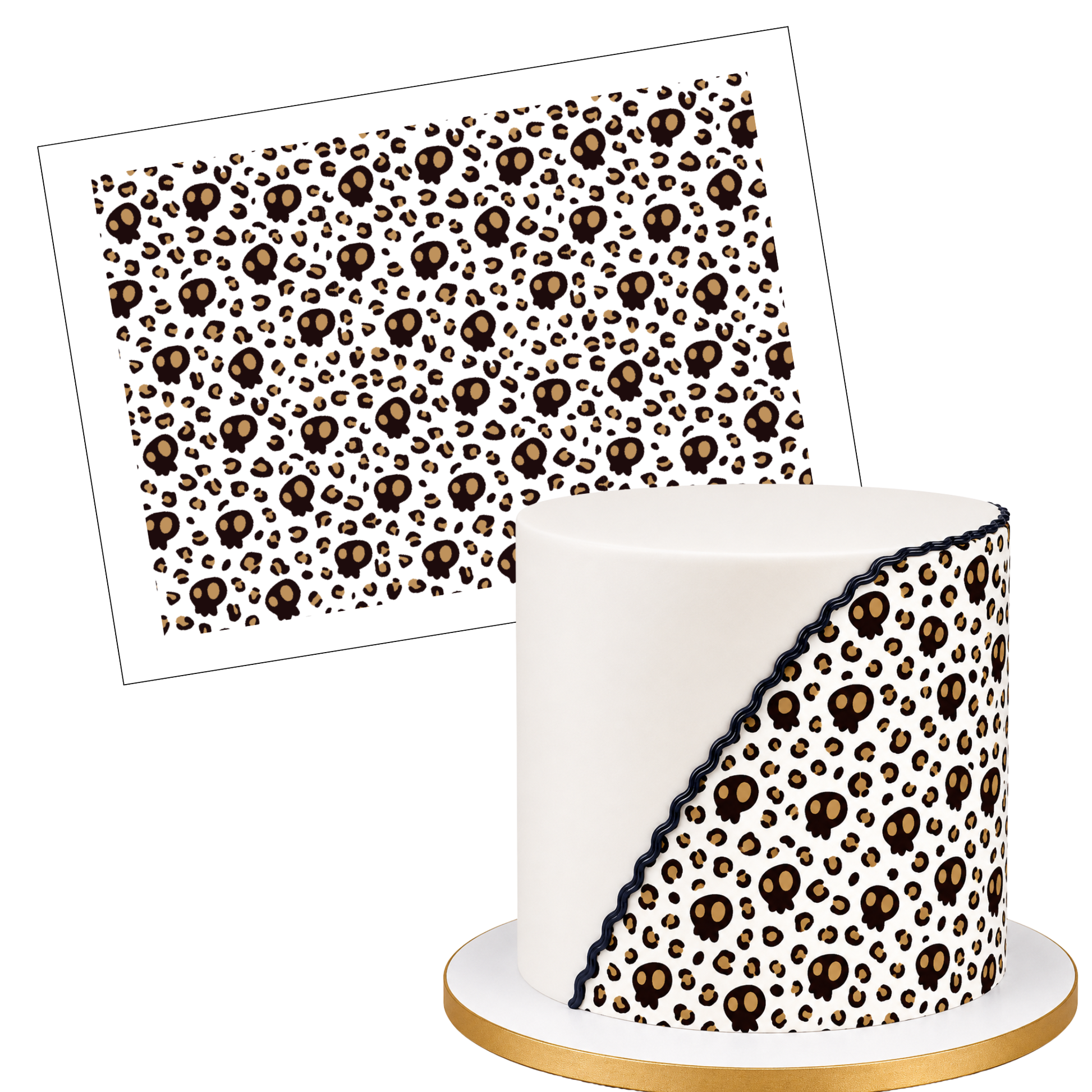 Tortenbild Leopard Skulls Zuckerpapier – Motivmuster auf weißem Hintergrund