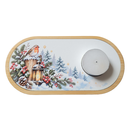 Untersetzer Weihnachten mit Teelichthalter - Rotkehlchen Laterne