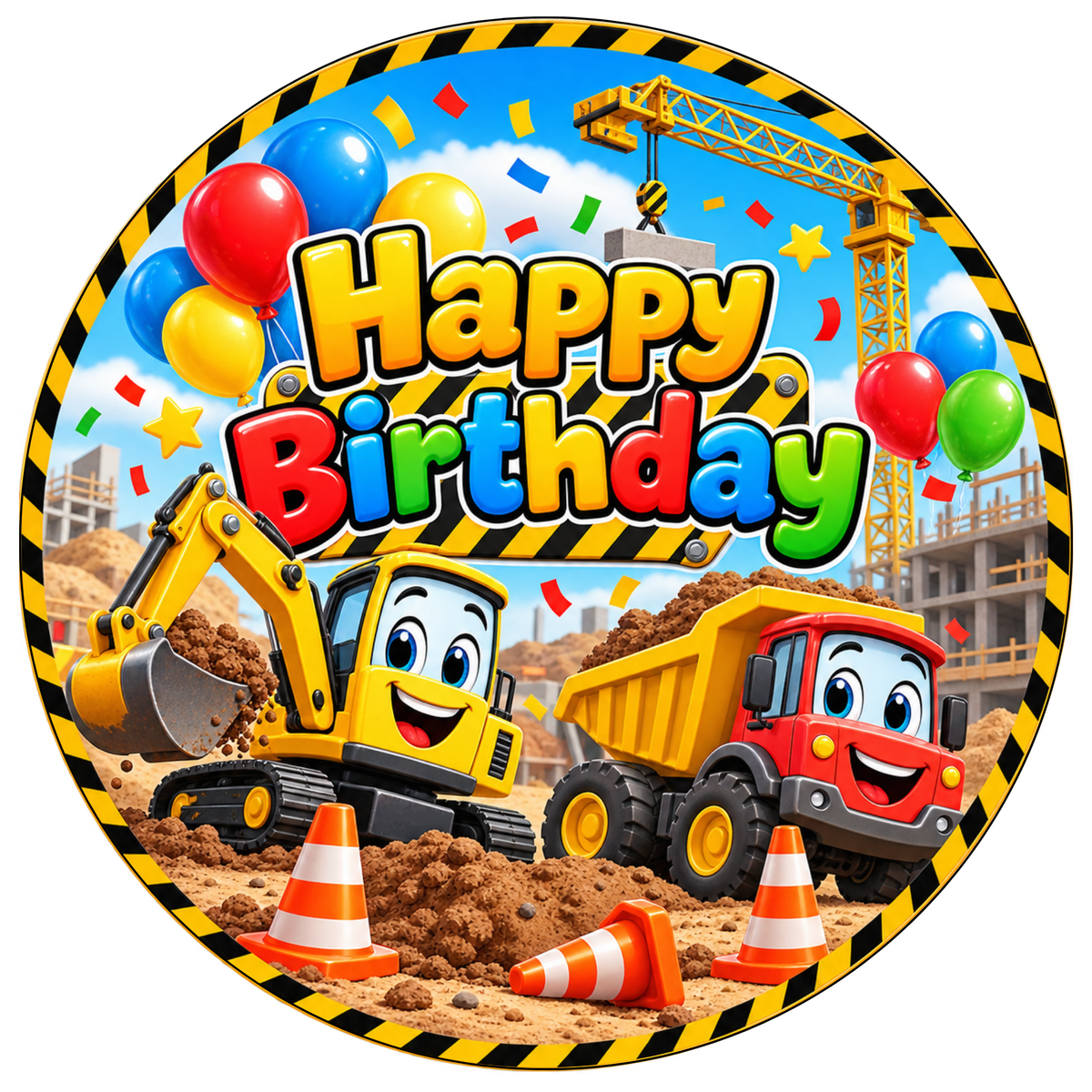 Tortenaufleger Bagger & Baustelle zum Kindergeburtstag Junge