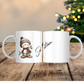 weiße tasse 330ml schneeman in sanften braun rottönen  nostalgisch mit name personalisiert geschenktasse 