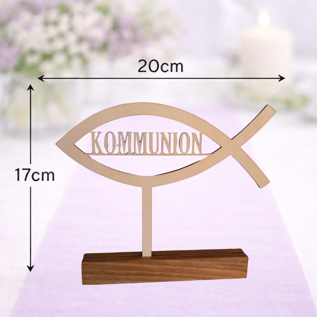 Tischaufsteller Kommunion Fisch – Tischdeko aus Holz