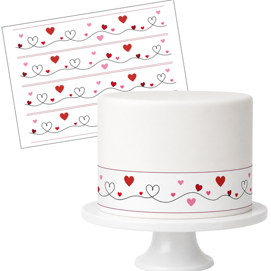 Tortenband Herzen – essbares Zuckerpapier für Hochzeit, Liebe & Valentinstag
