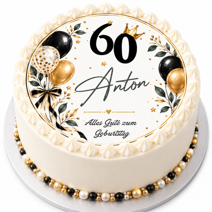 Tortenaufleger Geburtstag Schwarz-Gold personalisiert