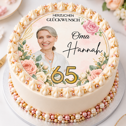 Tortenaufleger Rosen mit Foto, Name und Zahl