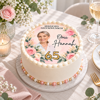Tortenaufleger Rosen mit Foto, Name und Zahl