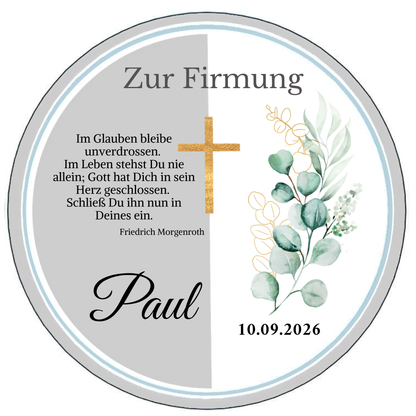 Tortenaufleger Firmung Eukalyptus Kreuz personalisiert
