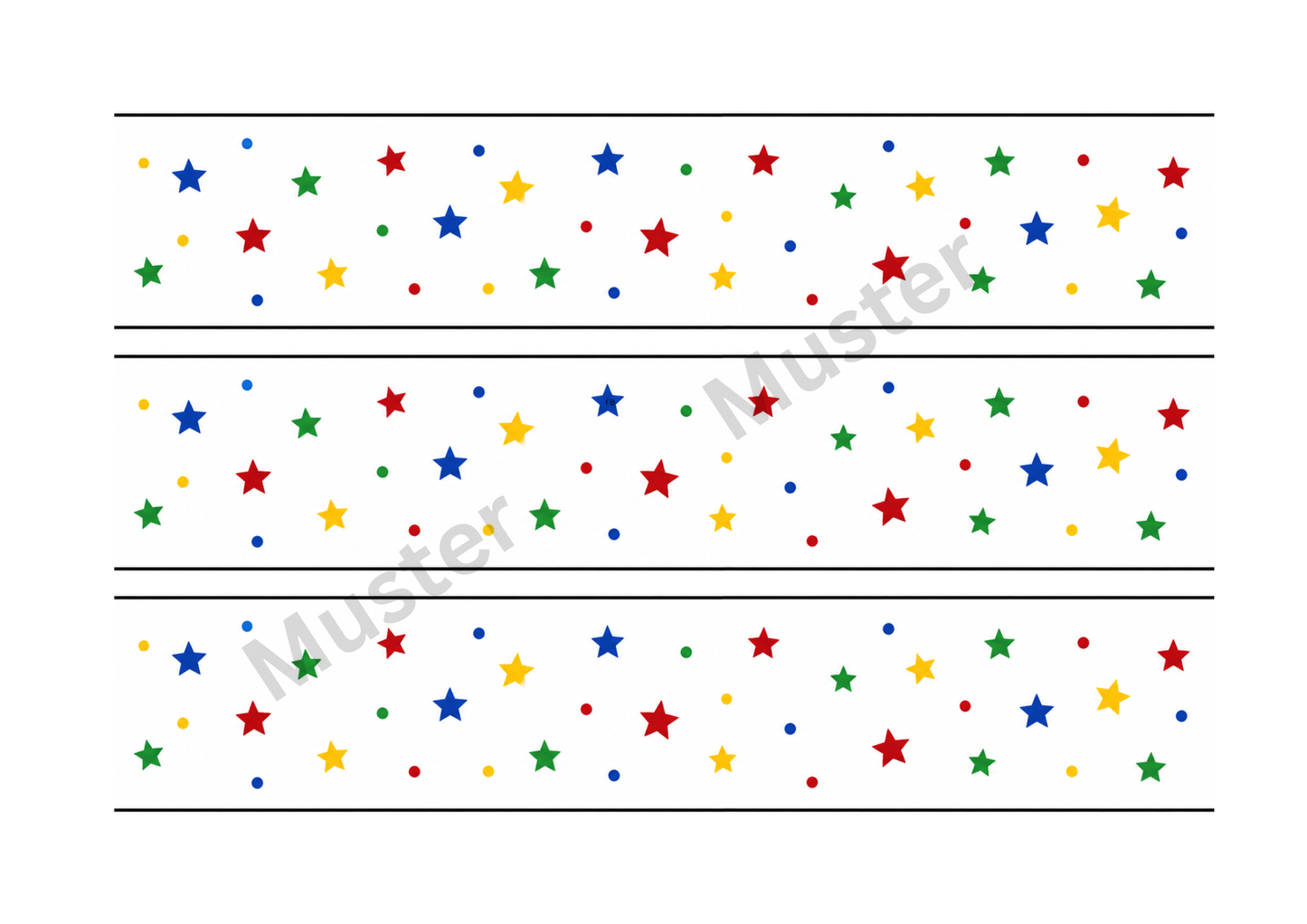 Tortenband Bunte Sterne Zuckerpapier – 3 Streifen auf A4, je 25x5 cm