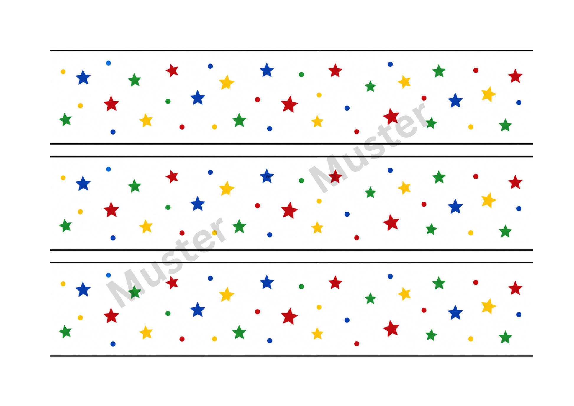 Tortenband Bunte Sterne Zuckerpapier – 3 Streifen auf A4, je 25x5 cm