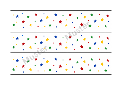 Tortenband Bunte Sterne Zuckerpapier – 3 Streifen auf A4, je 25x5 cm