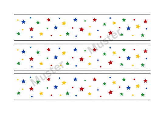 Tortenband Bunte Sterne Zuckerpapier – 3 Streifen auf A4, je 25x5 cm
