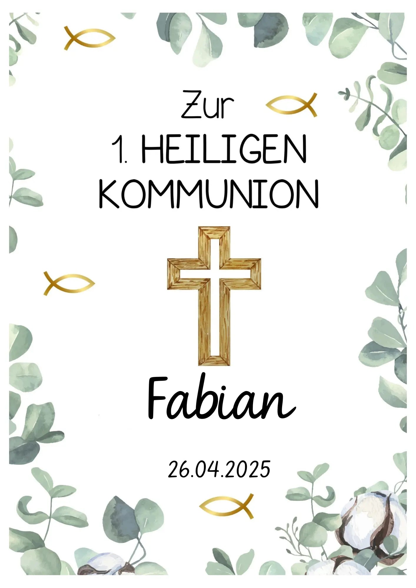 Tortenaufleger Kommunion Eukalyptus Kreuz Grün - Funny Bake