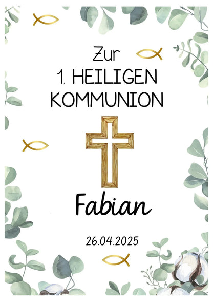 Tortenaufleger Kommunion Eukalyptus Kreuz Grün - Funny Bake