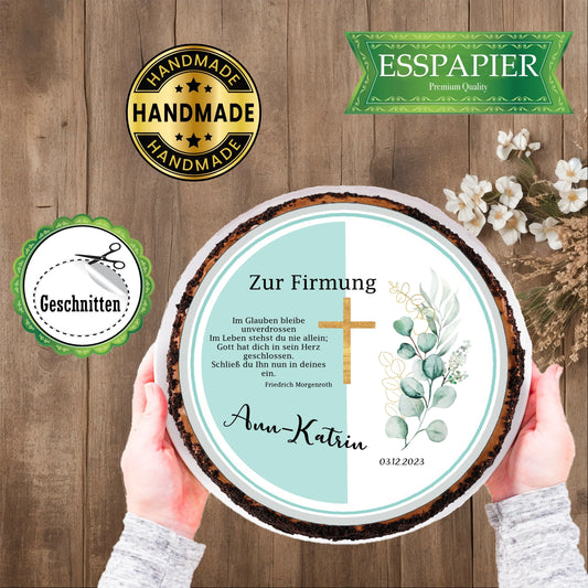 Tortenaufleger Firmung mint grün  goldenes Kreuz - Funny Bake