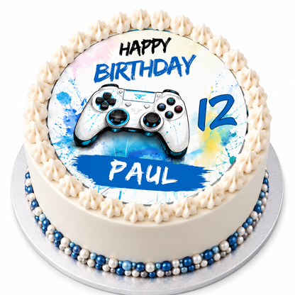 Gaming-Tortenaufleger Controller blau – Name und Zahl