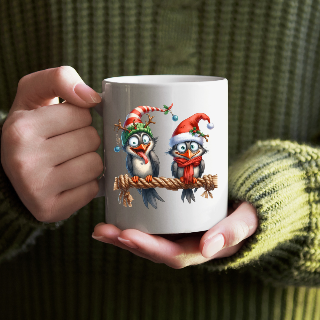 Weihnachtstasse lustige Vögel - Glühwein