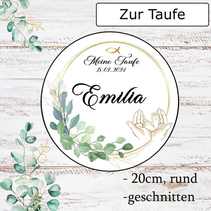 Tortenaufleger Taufe Eukalyptus & Goldrahmen - Funny Bake