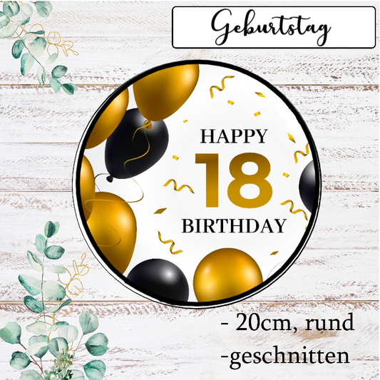 Tortenaufleger-esspapier-Ballon-18-Happy-Birthday-Gold-schwarz