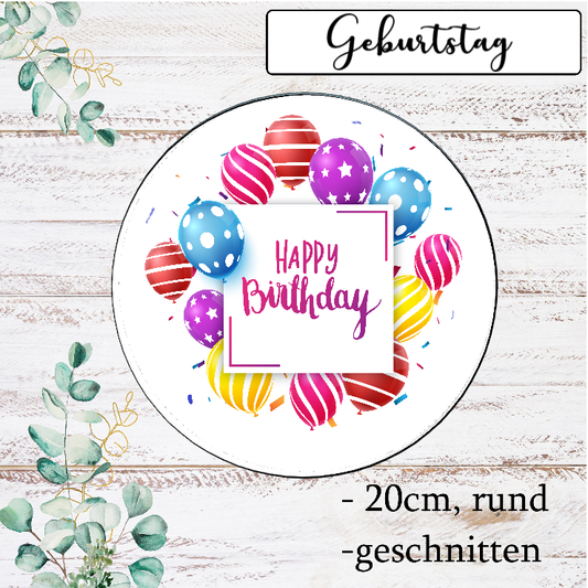 Tortenaufleger "Happy Birthday" -bunte Ballons