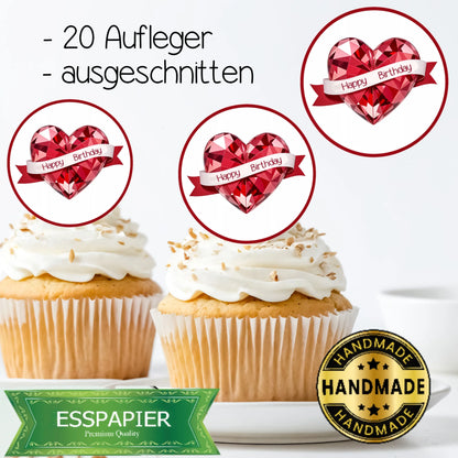 Muffin Aufleger Happy Birthday mit Herz - Funny Bake