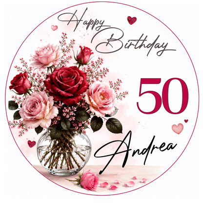 Tortenaufleger Geburtstag Frauen Rosen mit Name und Zahl