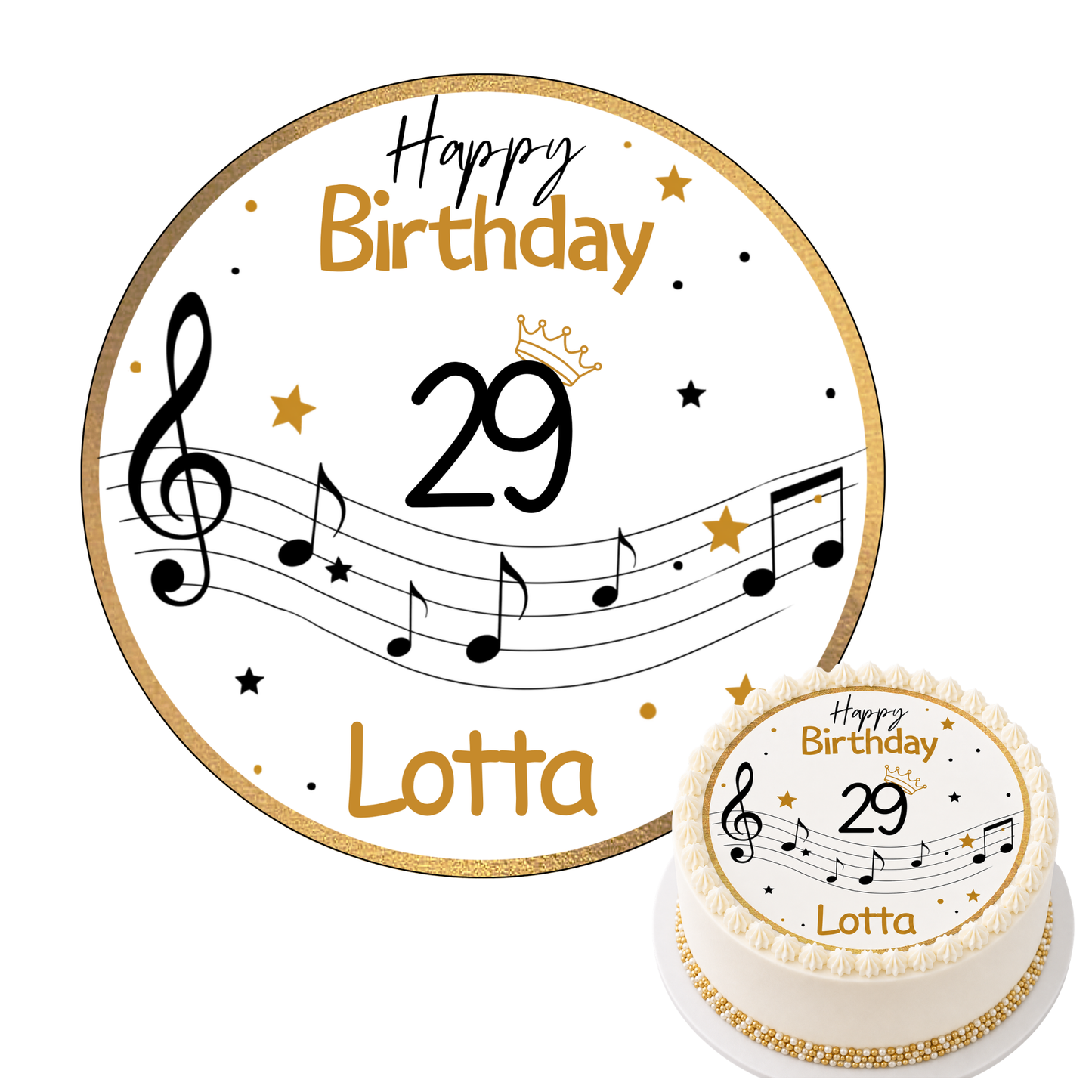 Tortenaufleger Noten personalisiert – Happy Birthday mit Name & Zahl
