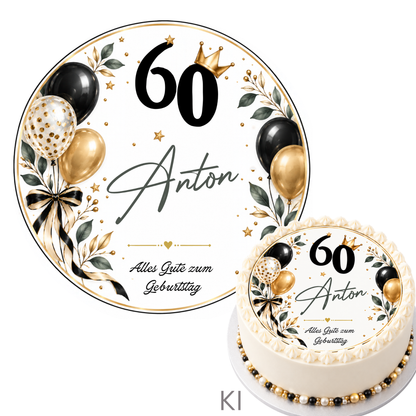 Tortenaufleger Geburtstag Schwarz-Gold personalisiert