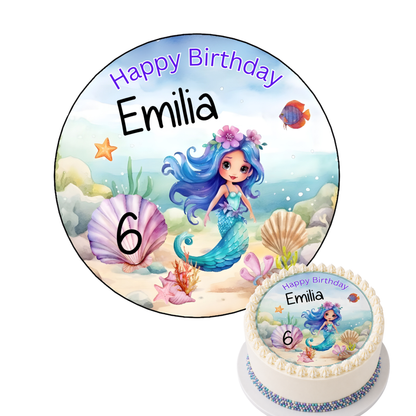Tortenaufleger Meerjungfrau mit Name & Zahl – Happy Birthday