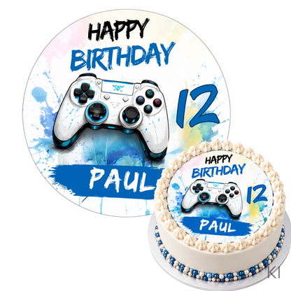 Gaming-Tortenaufleger Controller blau – Name und Zahl