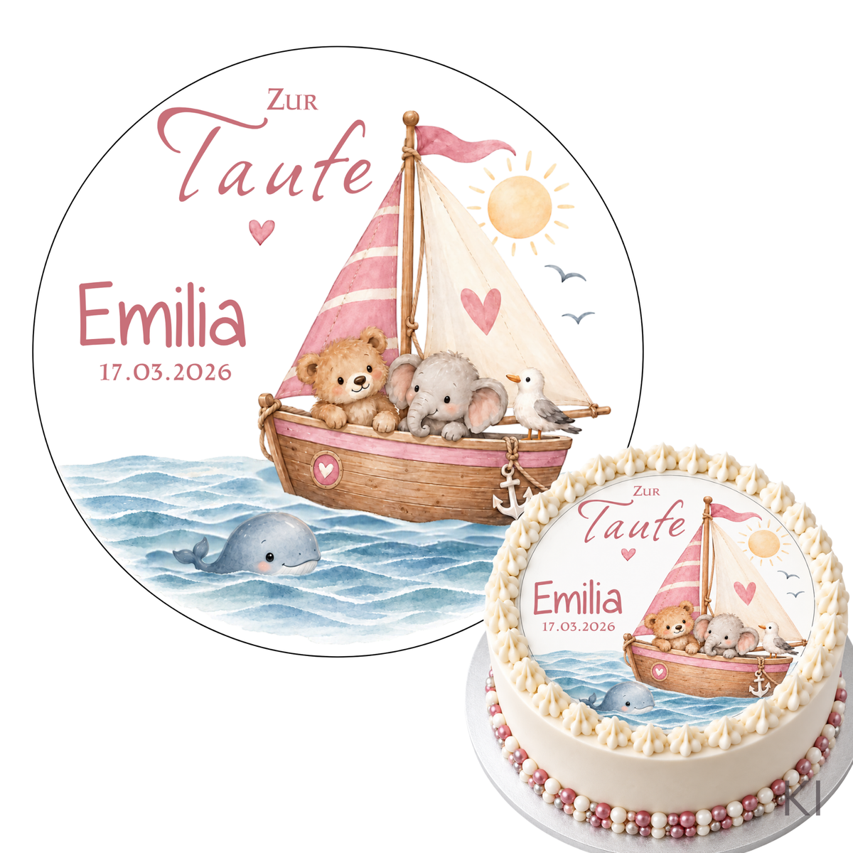 Tortenaufleger Taufe Arche Noah rosa