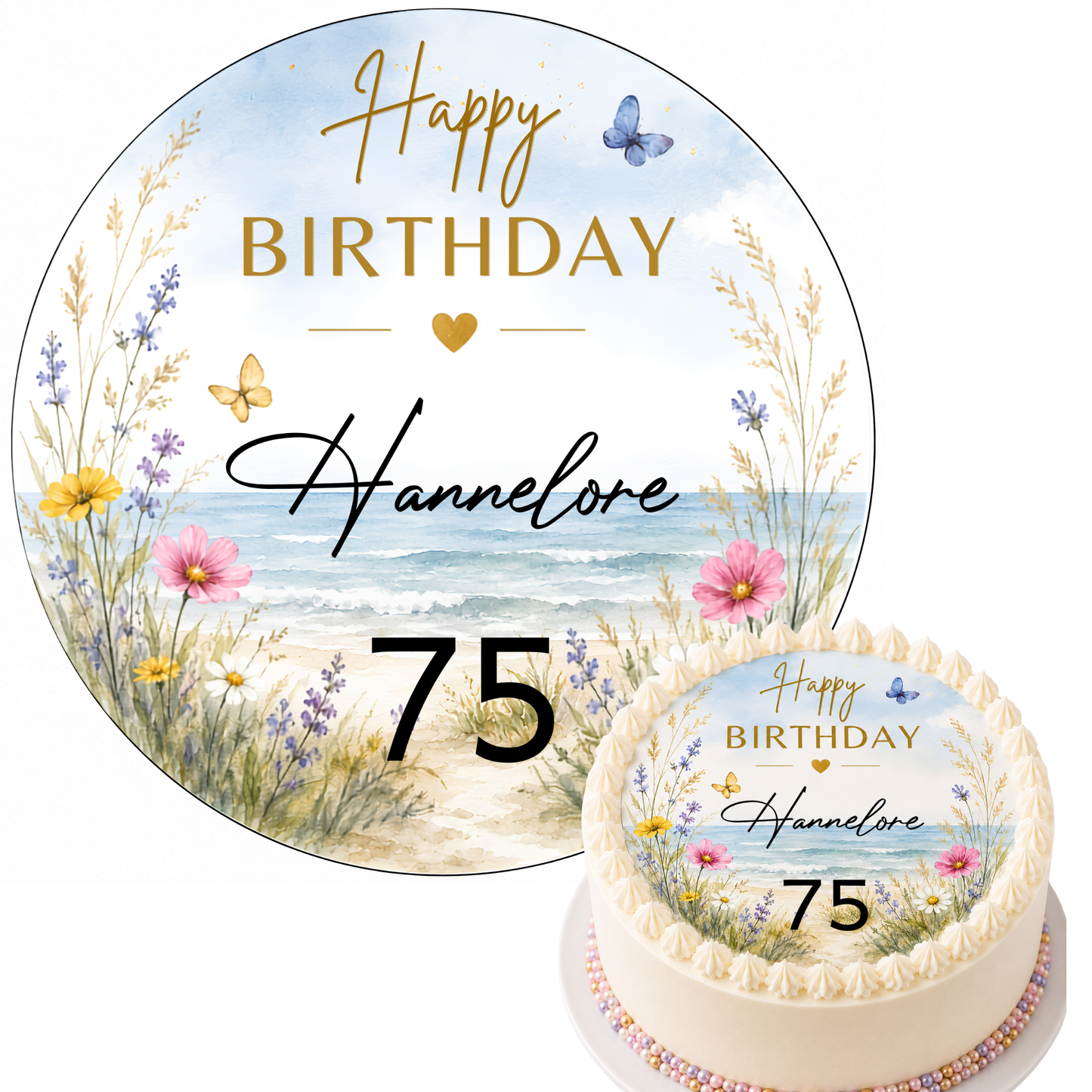 Tortenaufleger Blumen Frau Geburtstag – personalisierbar mit Name & Zahl