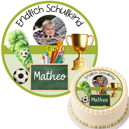 Tortenaufleger Einschulung Fußball – Tortendeko Junge endlich Schulkind