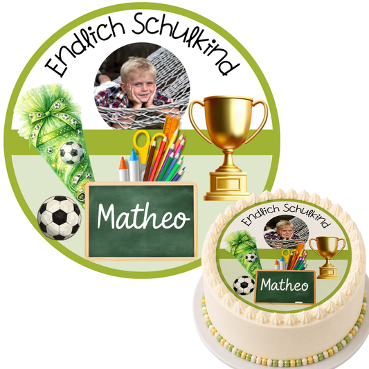 Tortenaufleger Einschulung Fußball – Tortendeko Junge endlich Schulkind