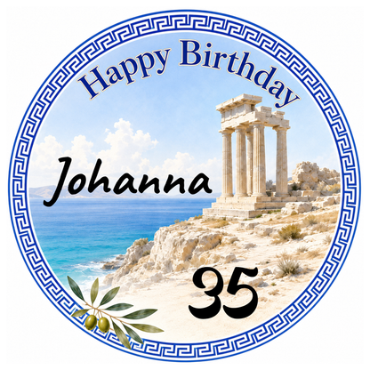 Tortenaufleger Geburtstag Griechenland – personalisiert mit Name & Zahl