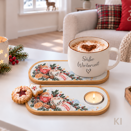 Untersetzer Weihnachten mit Teelichthalter - Kakaotassen Zimt
