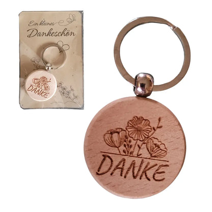Schlüsselanhänger „Danke“ – aus Holz graviert - Funny Bake