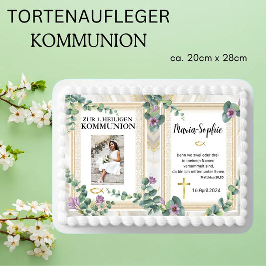 Tortenaufleger zur Kommunion mit Bild – für Blechkuchen www.funnybake.de