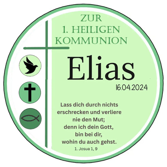 Tortenaufleger zur Kommunion in Grüntönen – rund Funny Bake