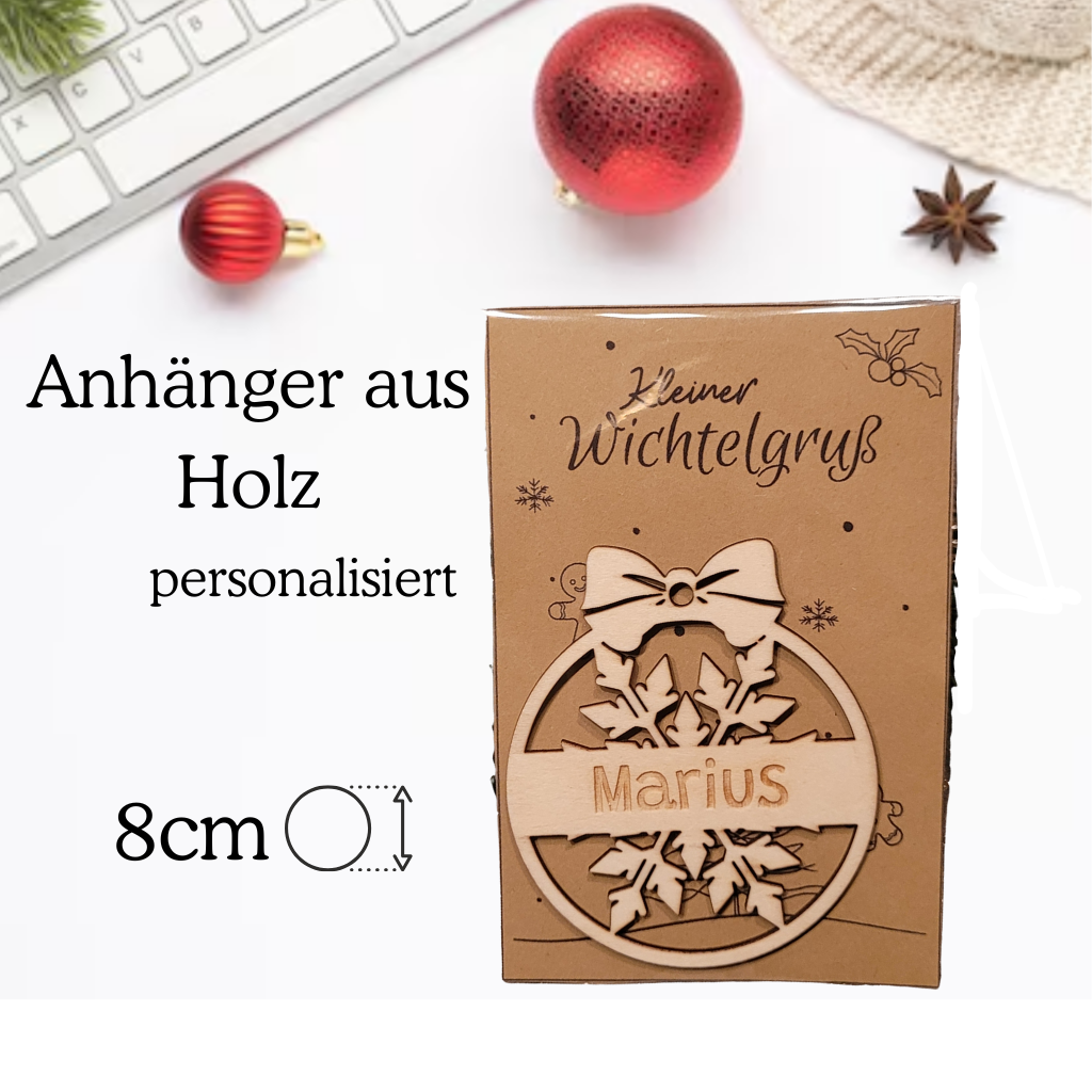 Anhänger aus Holz – 4 Schneeflocken Muster