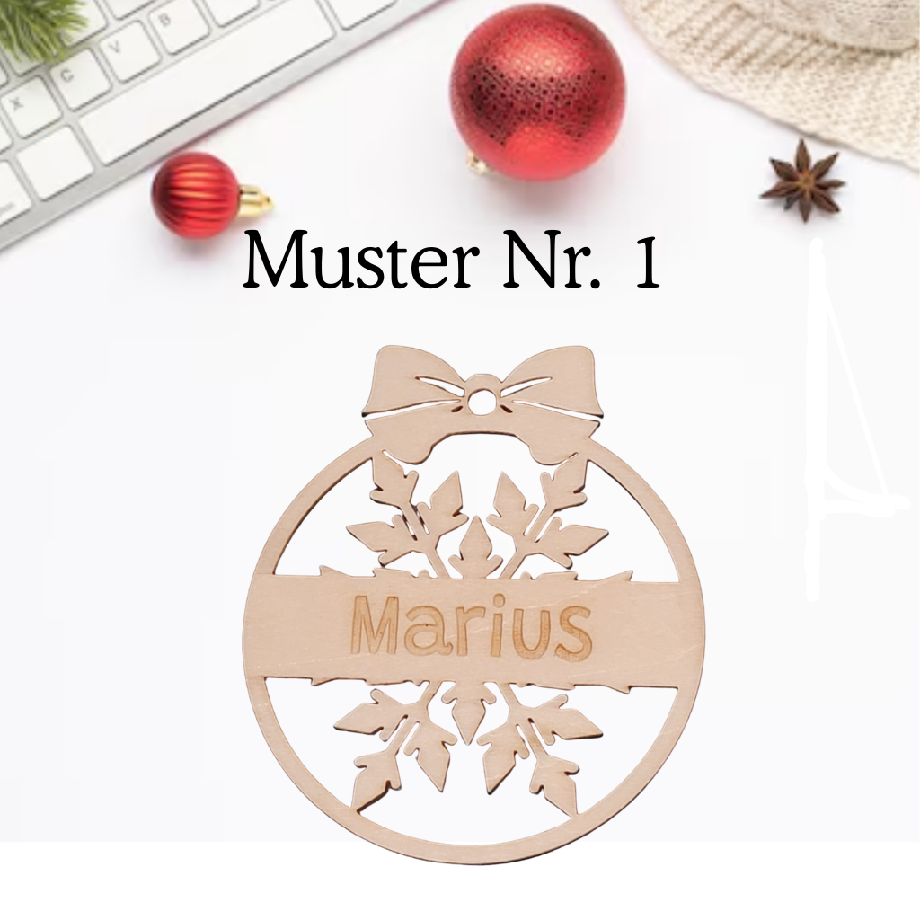 Anhänger aus Holz – 4 Schneeflocken Muster