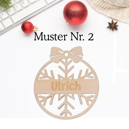 Anhänger aus Holz – 4 Schneeflocken Muster - Funny Bake
