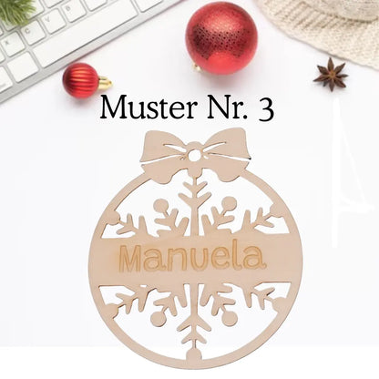 Anhänger aus Holz – 4 Schneeflocken Muster - Funny Bake