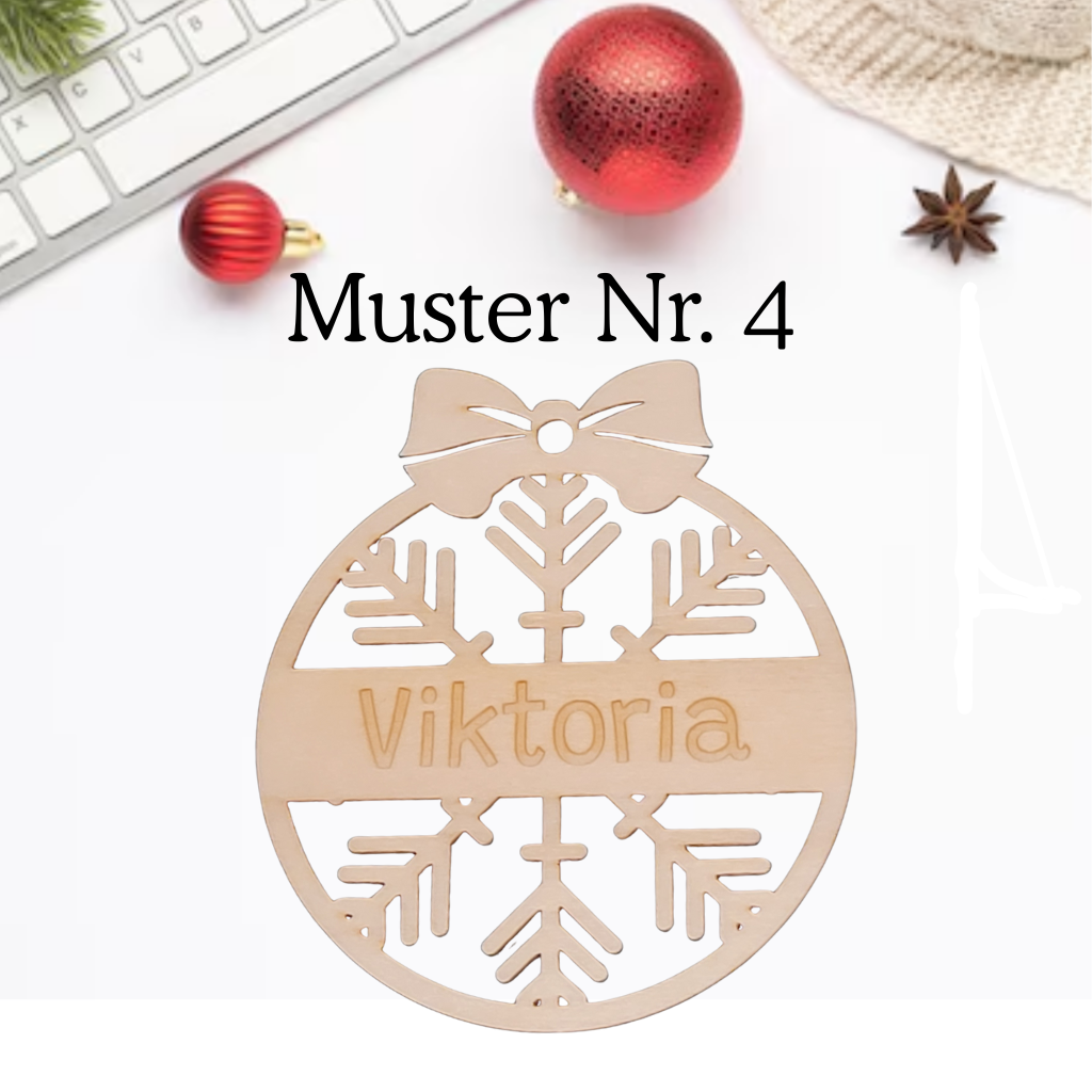 Anhänger aus Holz – 4 Schneeflocken Muster