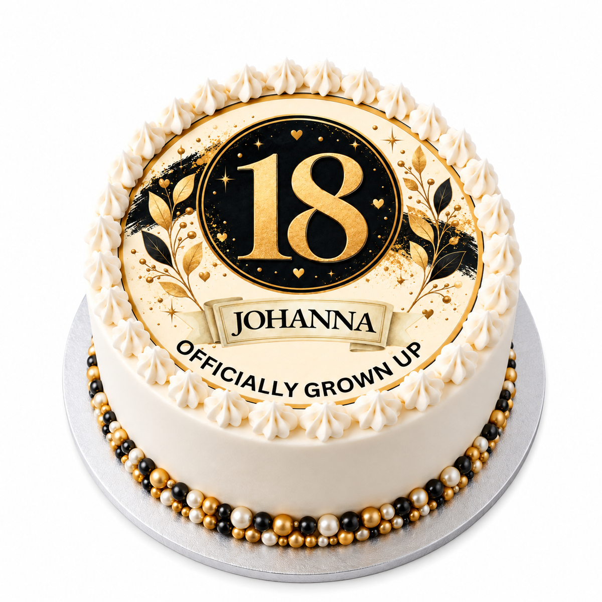 Tortenaufleger 18. Geburtstag Schwarz-Gold mit Name