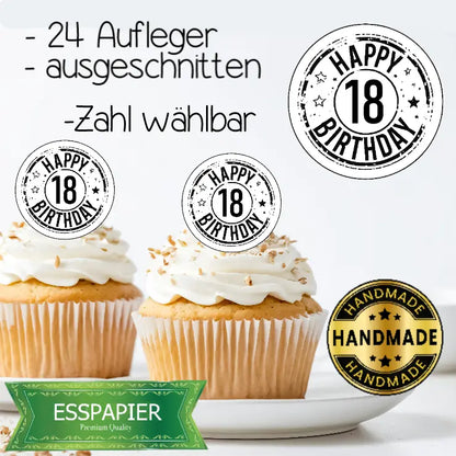 Muffin Aufleger Happy Birthday mit Zahl - Funny Bake