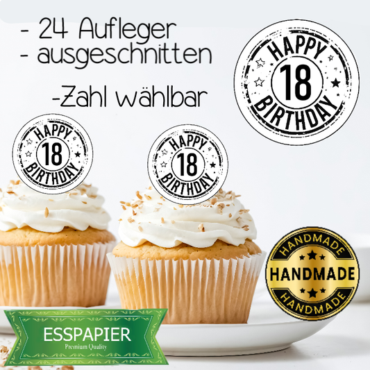 Muffin Aufleger Happy Birthday mit Zahl